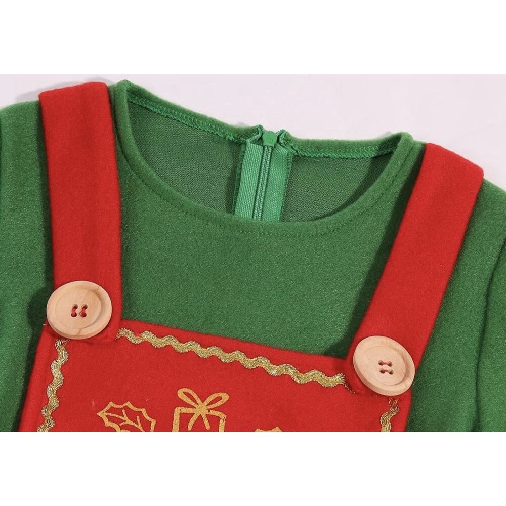 Kids Christmas Elf Costume Set 7-8 Years Red Green Hat Shoes Socks - Picture 8 of 9